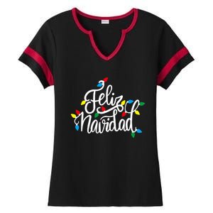 Feliz Navidad Funny Christmas Light Family Group Ladies Halftime Notch Neck Tee