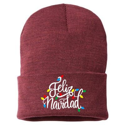 Feliz Navidad Funny Christmas Light Family Group Sustainable Knit Beanie