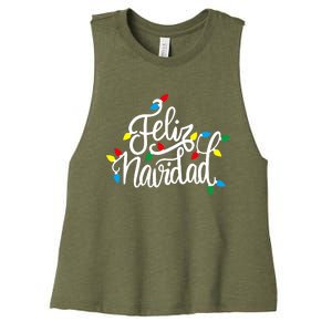 Feliz Navidad Funny Christmas Light Family Group Women's Racerback Cropped Tank