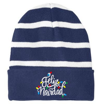 Feliz Navidad Funny Christmas Light Family Group Striped Beanie with Solid Band