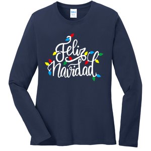 Feliz Navidad Funny Christmas Light Family Group Ladies Long Sleeve Shirt