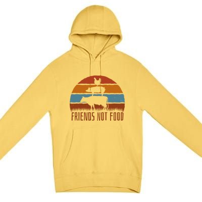 Friends Not Food Vegetarian Vegan Love Animals Sunset Meme Funny Gift Premium Pullover Hoodie