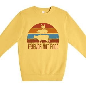 Friends Not Food Vegetarian Vegan Love Animals Sunset Meme Funny Gift Premium Crewneck Sweatshirt