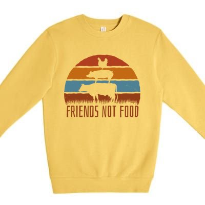 Friends Not Food Vegetarian Vegan Love Animals Sunset Meme Funny Gift Premium Crewneck Sweatshirt