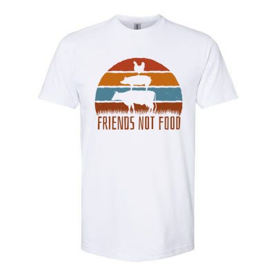 Friends Not Food Vegetarian Vegan Love Animals Sunset Meme Funny Gift Softstyle CVC T-Shirt