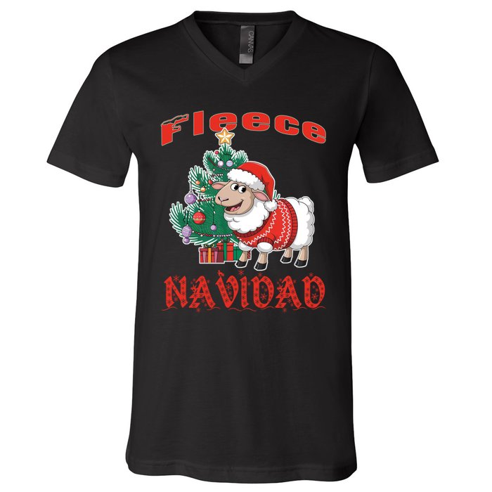 Fleece Navidad Festive Christmas Fun With A Woolly Twist V-Neck T-Shirt