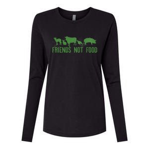 Friends Not Food Veggie Vegetarian Vegan Love Animals Meme Gift Womens Cotton Relaxed Long Sleeve T-Shirt