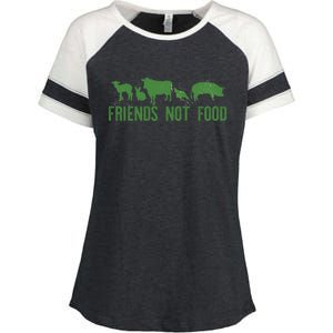 Friends Not Food Veggie Vegetarian Vegan Love Animals Meme Gift Enza Ladies Jersey Colorblock Tee