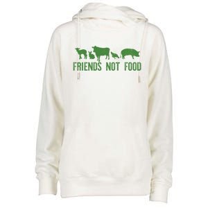 Friends Not Food Veggie Vegetarian Vegan Love Animals Meme Gift Womens Funnel Neck Pullover Hood