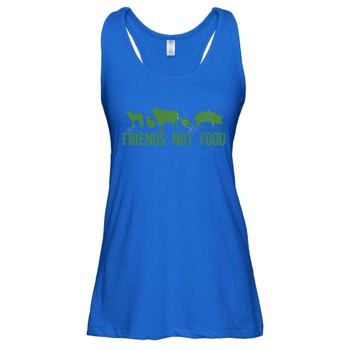 Friends Not Food Veggie Vegetarian Vegan Love Animals Meme Gift Ladies Essential Flowy Tank