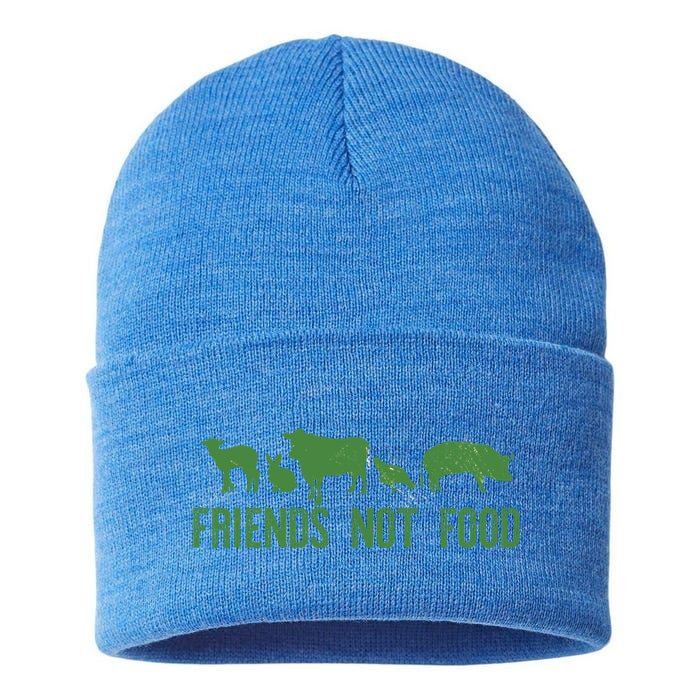 Friends Not Food Veggie Vegetarian Vegan Love Animals Meme Gift Sustainable Knit Beanie