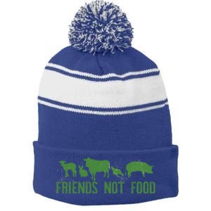 Friends Not Food Veggie Vegetarian Vegan Love Animals Meme Gift Stripe Pom Pom Beanie