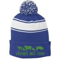 Friends Not Food Veggie Vegetarian Vegan Love Animals Meme Gift Stripe Pom Pom Beanie