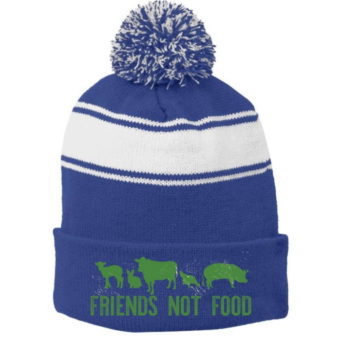 Friends Not Food Veggie Vegetarian Vegan Love Animals Meme Gift Stripe Pom Pom Beanie