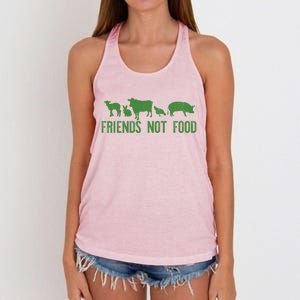 Friends Not Food Veggie Vegetarian Vegan Love Animals Meme Gift Women's Knotted Racerback Tank