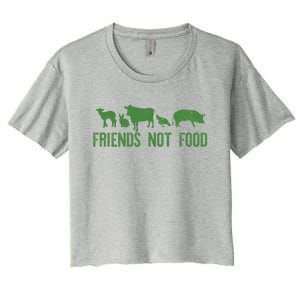 Friends Not Food Veggie Vegetarian Vegan Love Animals Meme Gift Women's Crop Top Tee