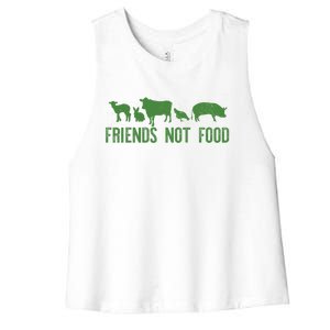 Friends Not Food Veggie Vegetarian Vegan Love Animals Meme Gift Women's Racerback Cropped Tank