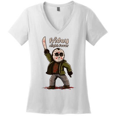 Friday Night Fever Horror Character Halloween Jason Women's V-Neck T-Shirt