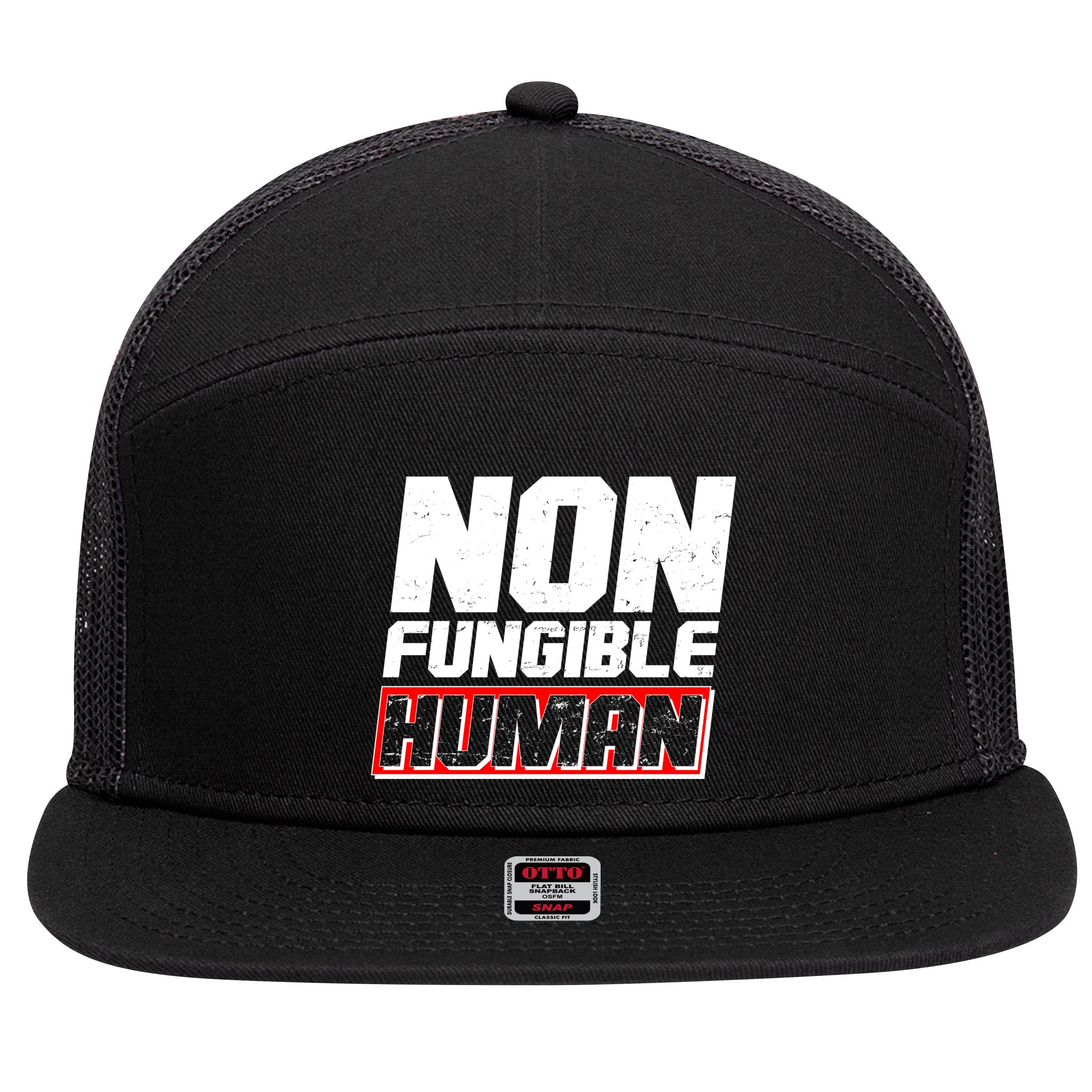 Funny Non Fungible Human NFT 7 Panel Mesh Trucker Snapback Hat