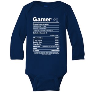 Funny Nutrition Facts Gamer Nutritional Facts Funny Gaming Gift Baby Long Sleeve Bodysuit