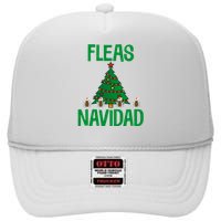 Fleas Navidad Funny Flea Santa Hat Xmas Tree Holiday Humor High Crown Mesh Back Trucker Hat