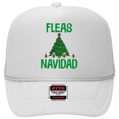 Fleas Navidad Funny Flea Santa Hat Xmas Tree Holiday Humor High Crown Mesh Back Trucker Hat