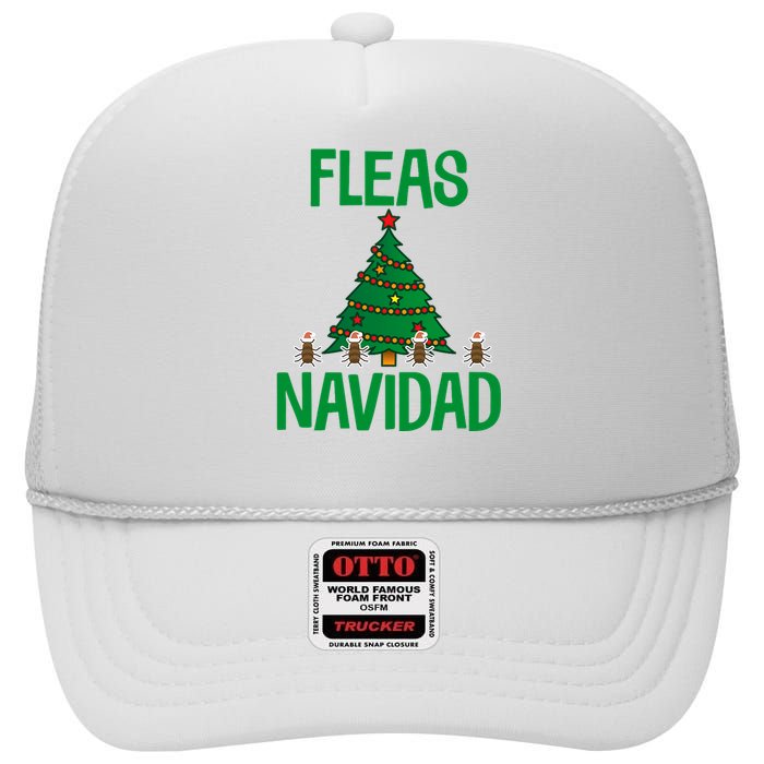 Fleas Navidad Funny Flea Santa Hat Xmas Tree Holiday Humor High Crown Mesh Back Trucker Hat