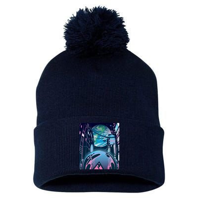 Futuristic Neon Future Pom Pom 12in Knit Beanie