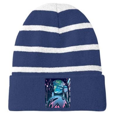 Futuristic Neon Future Striped Beanie with Solid Band