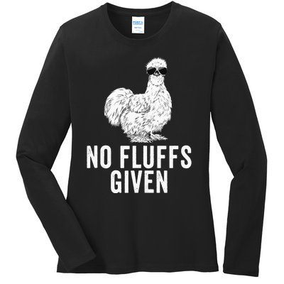 Funny No Fluffs Given Silkie Chicken Mom Farmer Dad Ladies Long Sleeve Shirt