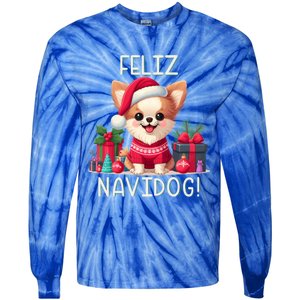 Feliz Navidog Funny Chihuahua Christmas Gift Tie-Dye Long Sleeve Shirt