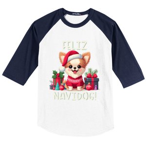 Feliz Navidog Funny Chihuahua Christmas Gift Baseball Sleeve Shirt