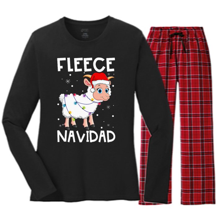 Fleece Navidad Funny Christmas Sheep Feliz Xmas Lights Women's Long Sleeve Flannel Pajama Set 