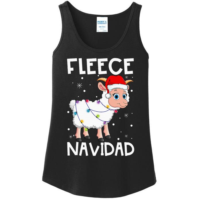 Fleece Navidad Funny Christmas Sheep Feliz Xmas Lights Ladies Essential Tank