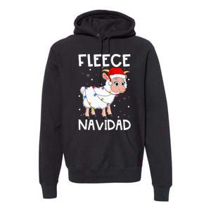 Fleece Navidad Funny Christmas Sheep Feliz Xmas Lights Premium Hoodie