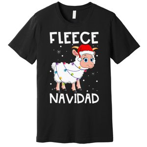 Fleece Navidad Funny Christmas Sheep Feliz Xmas Lights Premium T-Shirt