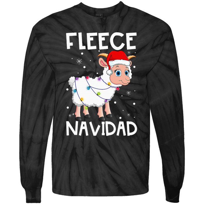 Fleece Navidad Funny Christmas Sheep Feliz Xmas Lights Tie-Dye Long Sleeve Shirt