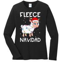 Fleece Navidad Funny Christmas Sheep Feliz Xmas Lights Ladies Long Sleeve Shirt