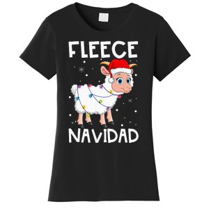 Fleece Navidad Funny Christmas Sheep Feliz Xmas Lights Women's T-Shirt