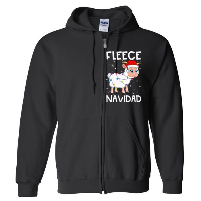 Fleece Navidad Funny Christmas Sheep Feliz Xmas Lights Full Zip Hoodie