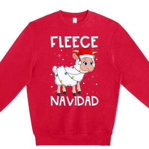 Fleece Navidad Funny Christmas Sheep Feliz Xmas Lights Premium Crewneck Sweatshirt