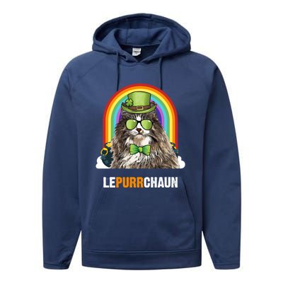 Funny Norwegian Forest Cat Lepurrchaun St Patricks Day Gift Performance Fleece Hoodie