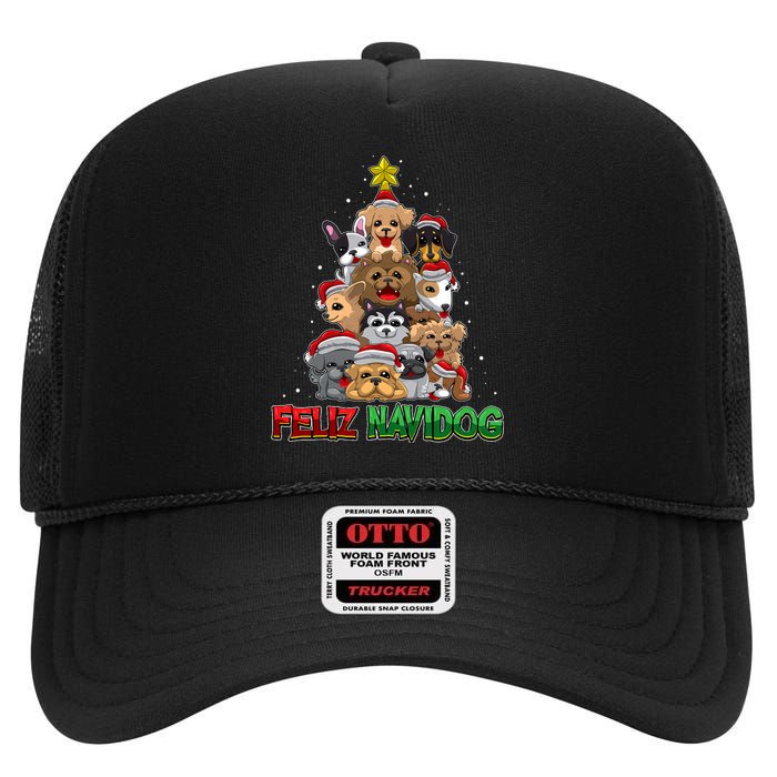 Feliz Navidog Feliz Navidad Christmas For Dog Lovers High Crown Mesh Back Trucker Hat