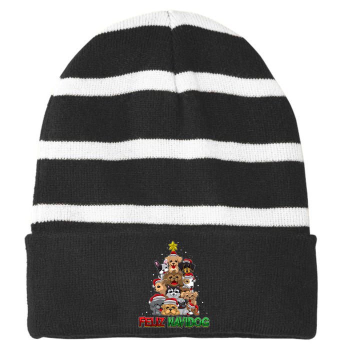 Feliz Navidog Feliz Navidad Christmas For Dog Lovers Striped Beanie with Solid Band