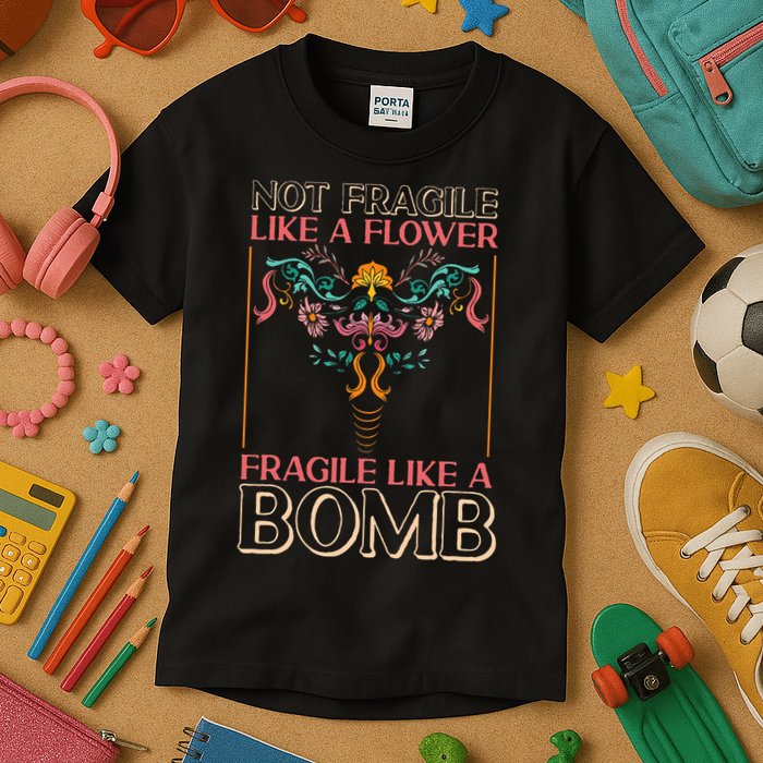 Feminist Not Fragile Like A Flower Fragile Like A Bomb Kids T-Shirt