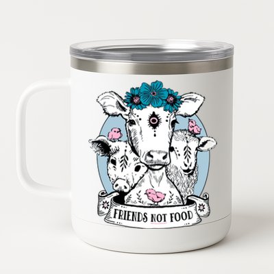 Friends Not Food Vegetarian Vegan Goat Animal Liberation Great Gift 12 oz Stainless Steel Tumbler Cup