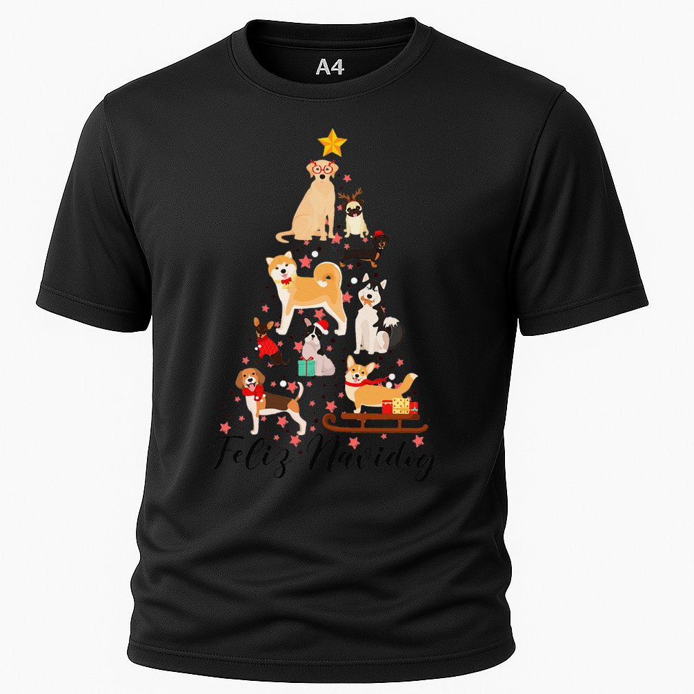 Feliz Navidog Funny Christmas Tree Lights Dog Lovers Gifts Cooling Performance Crew T-Shirt