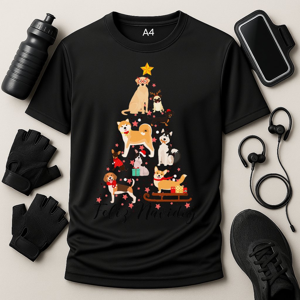 Feliz Navidog Funny Christmas Tree Lights Dog Lovers Gifts Cooling Performance Crew T-Shirt