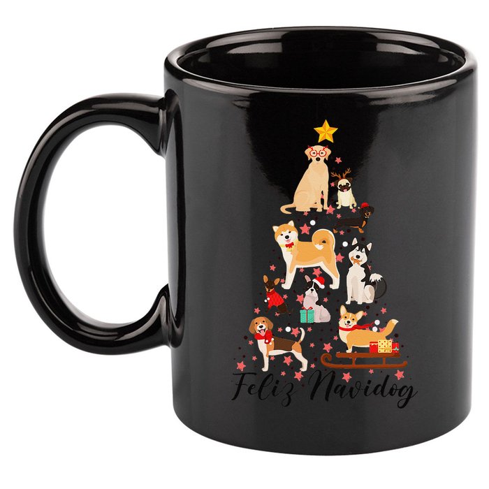 Feliz Navidog Funny Christmas Tree Lights Dog Lovers Gifts 11oz C Handle Ceramic Mug