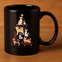 Feliz Navidog Funny Christmas Tree Lights Dog Lovers Gifts 11oz C Handle Ceramic Mug